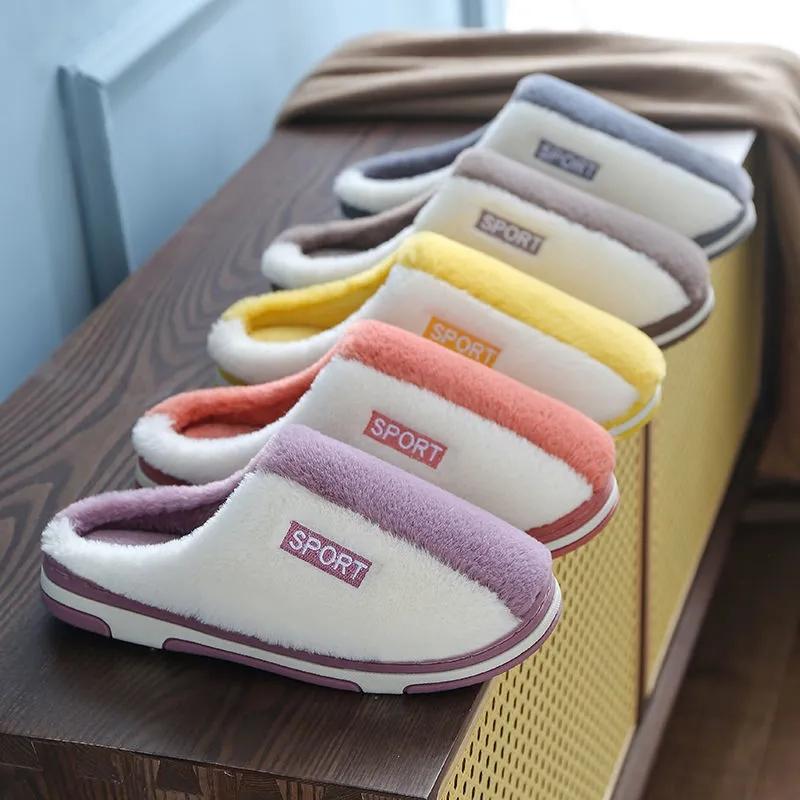 Women Men Slippers Autumn Winter Cute Casual Flat Shoes House Indoor Bedroom Home Cotton Comfortable Sliders Thick Warm Slippers Couples Lovers