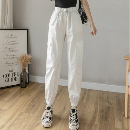 Drawstring Overalls Women's Summer Women's Korean Style Loose Bf Wind Casual Pants High Waist Harem Pants
