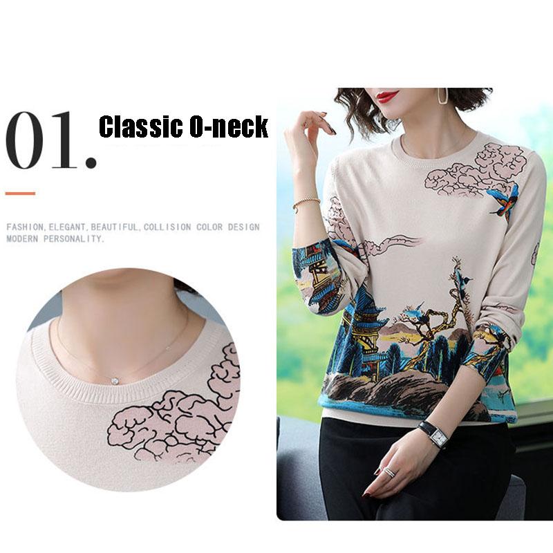 Autumn Winter 3D Printed Woolen Sweater Vintage Knit Bottoming Sweater Warm Plus Size Wool Blend Jumper Tops