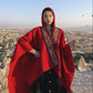 Hooded Shawl Cloak Female Autumn and Winter Thickening Warm Red Shawl Windproof Buckle Hooded Cloak Ethnic Style Travel Outside