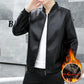 Autumn and Winter Men's Leather Jacket Thicken Stand Collar Jacket Young and Middle-aged Flight Jacket Motorcycle Jacket