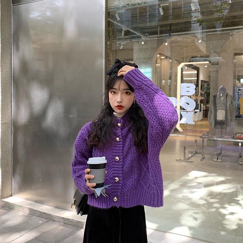 Autumn and Winter Coat Loose Fashion Short Long-sleeved Knit Top Female Student Solid Color Sweater Coat