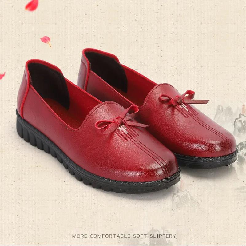 Non-slip Soft Mother Shoes Slip-on Casual Women's Shoes Soft Leather Soft Bottom Non-slip Leather Shoes Single Shoes
