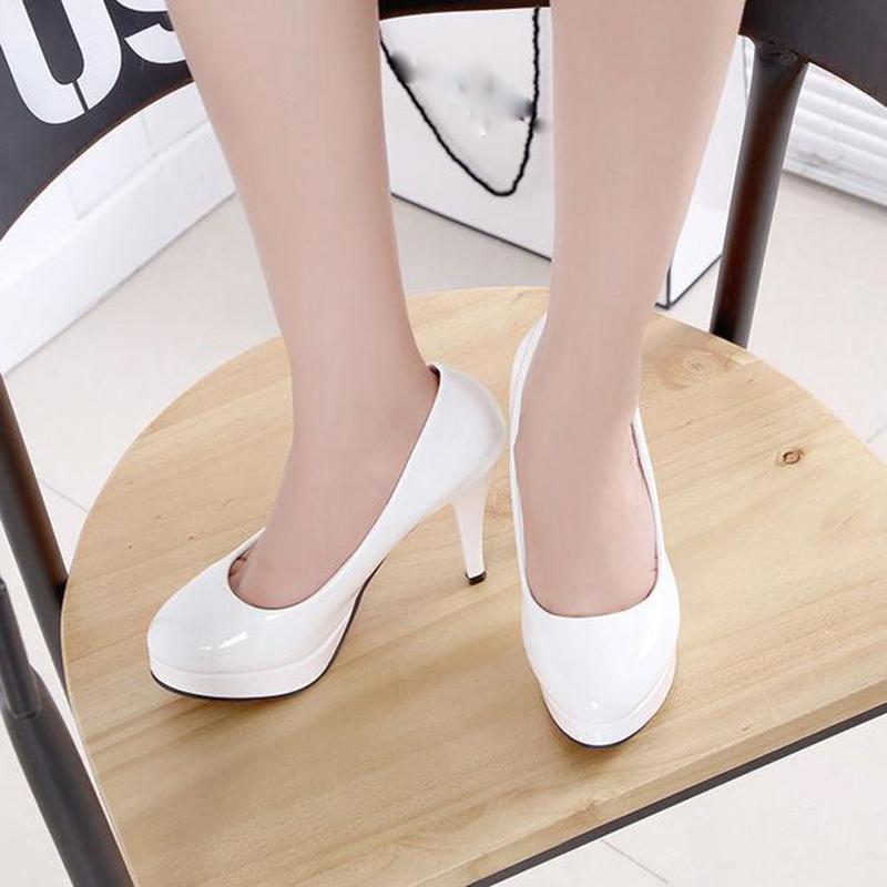 10cm Round Toe High Heels Women Spring  Summer Stiletto Shallow Mouth Sexy Patent Leather Business Shoes Wedding Shoes Waterproof Single Shoes