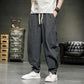 Spring and Summer Chinese Style Linen Plaid Pants Men's Trendy Loose Pants Retro Casual Cropped Trousers