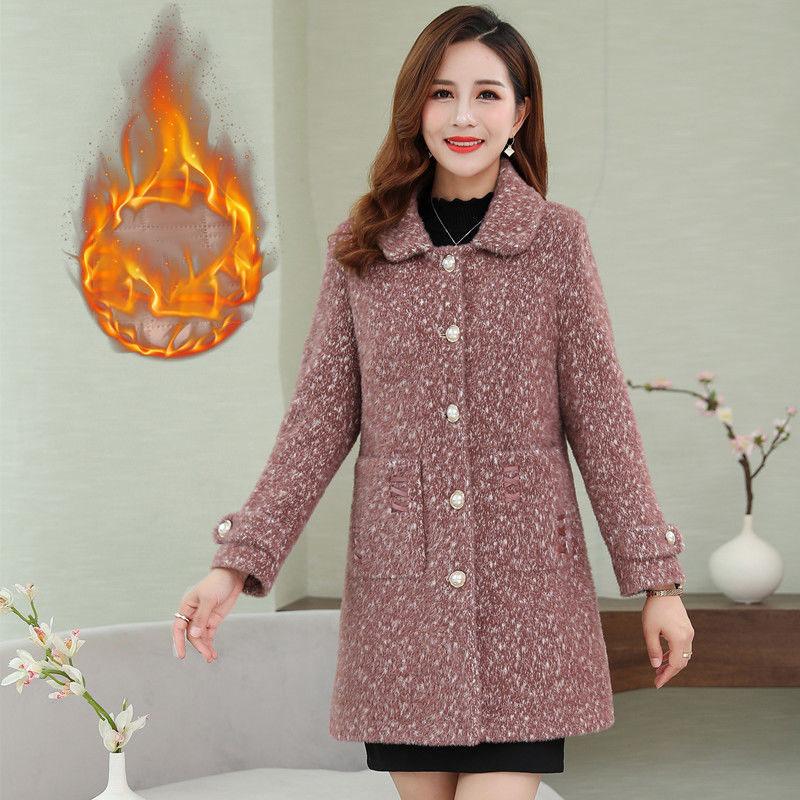 Winter All-match Faux Fur Jacket Women's Mid-length Plus Cotton Slim Cardigan Loose Thick Coat Loose Women's Coat Plus Cotton Plus Size Coat