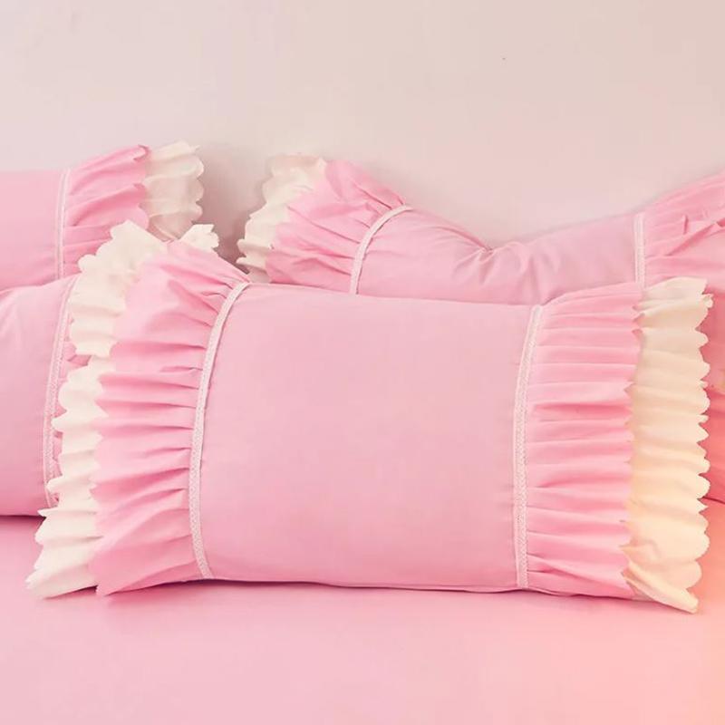 Two Solid Color Lace Pillowcases Skin-friendly Sanding Pillowcase Single and Double Children Pillowcase Inner Liner Cover