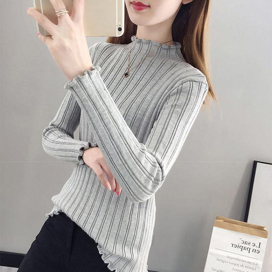 Autumn and Winter Knitted Casual Sweater Long-sleeved Slim-fit Pullover Bottoming Shirt Half High Neck Women's Sweater