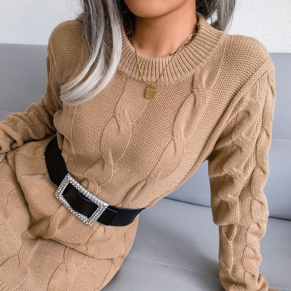 Sweater Women Twist Bag Hip Pullover Knitwear Solid Color Top Trending Sweater Dress European and American Style Casual Jumper