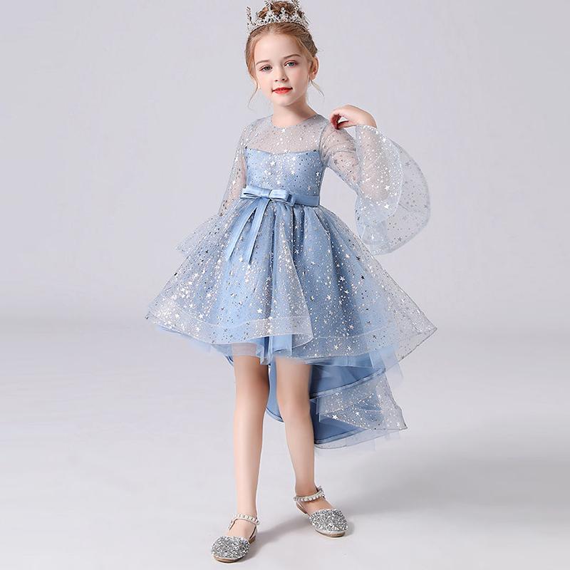 Children's Clothing Female Trumpet Sleeve Flower Girl Skirt Long Tail Red Princess Children's Dress Performance Costume