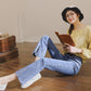Flared Jeans Women's High Waist Slim Fit Spring Split Up Ninth Denim Pants Retro All Match Comfortable Breathable Jeans