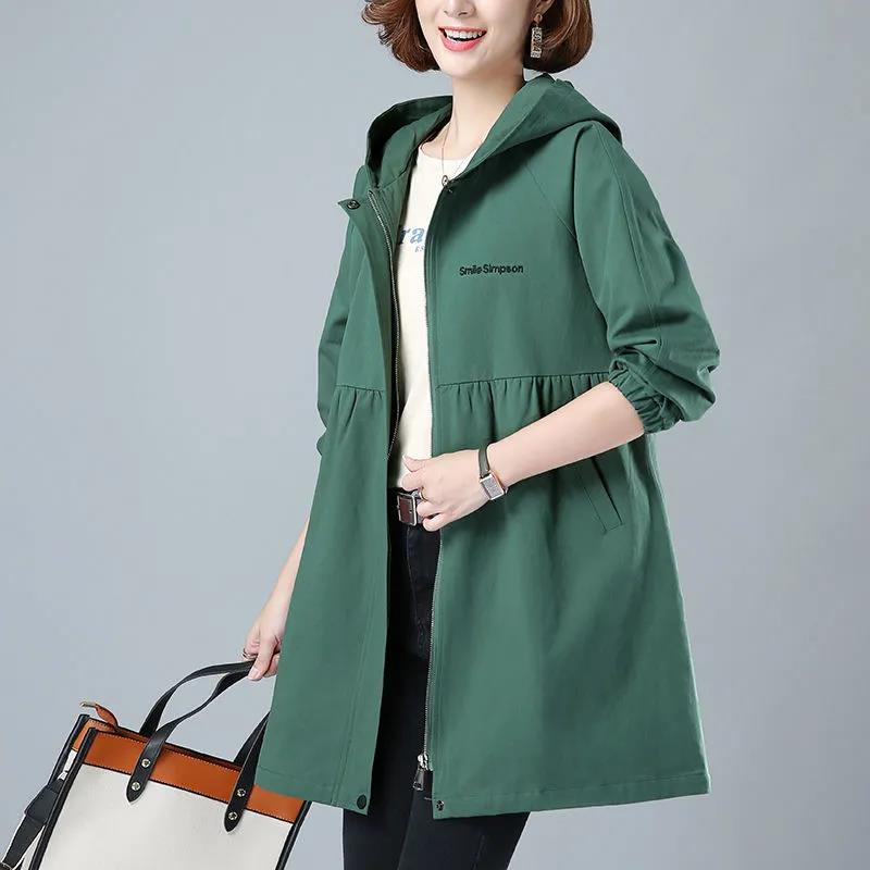 Spring Autumn Large Size Hooded Windbreaker Coats Women's Mid-Length Trench Coat 2021 New Female Coat Casual Outerwear