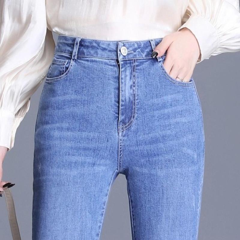 Jeans Women's High Waist Spring and Autumn Women's Trousers Elastic Waist Thin Pants Loose Straight Flared Pants