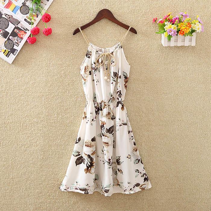 Pofulove Women Chiffon Floral Camisole Dress Elasticated Slim Bohemian A-line Beach Short Skirt