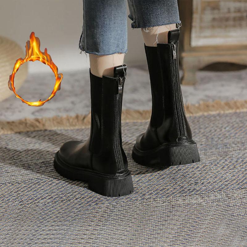 Martin Boots Woman Autumn and Winter Boots Thick Bottom Chelsea Boots Cotton Boots Snow Boots Plus Velvet Warm Winter Boots