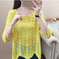 Women's Thin Hollow Knitted Sweater Three-quarter Sleeve Bottoming Shirt Loose Pullover Hollow Short-sleeved Sunscreen Top