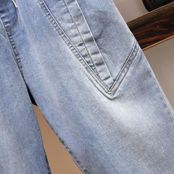 Large Size Cropped Jeans Women's Shorts Summer Thin Section Was Thin Elastic Waist Fat Sister Loose Harem Pants