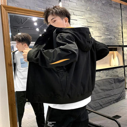 Spring Solid Color Jacket Men Hooded Coat Regular Top Casual and Comfortable Parka