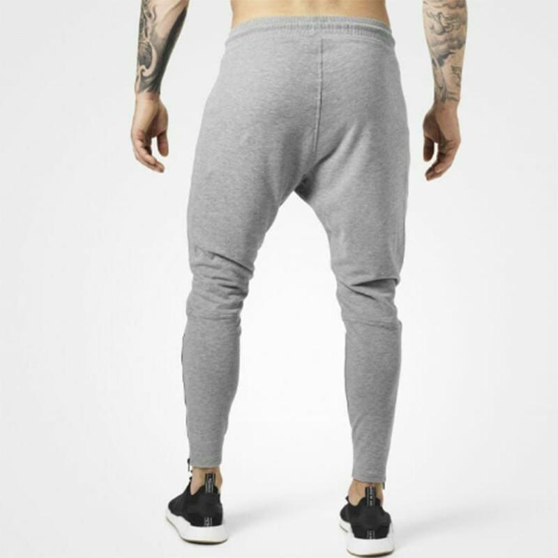 Solid Color Muscle Fitness Sports Running Trousers Men's Beam Mouth Slim Cotton Foot Mouth Zipper Pants