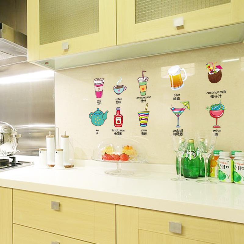 Kitchen Cartoon Home Decor Sticker Removable Waterproof Wall Sticker self-adhesive