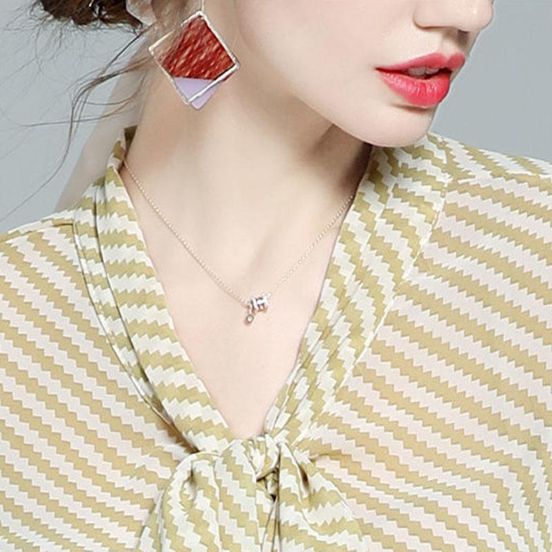 Chiffon Shirt Women's Spring and Autumn Long Sleeve Striped Bow Top