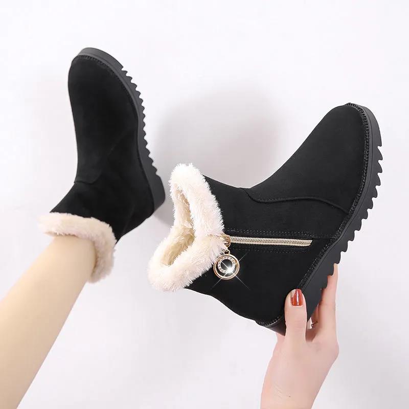 Women's Winter Flat Bottomed Short Boots Soft Soled Warm Cotton Shoes Solid Color Versatile Snow Boots