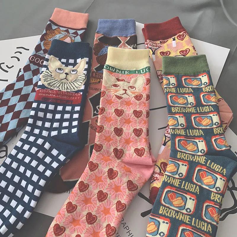 Three Pairs of Women's Socks Fashion Print Cartoon Pattern Socks Winter Thick Pile Pile Socks