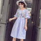 Pofulove Summer long embroidered dress A-line loose button half sleeve dress cotton party dress