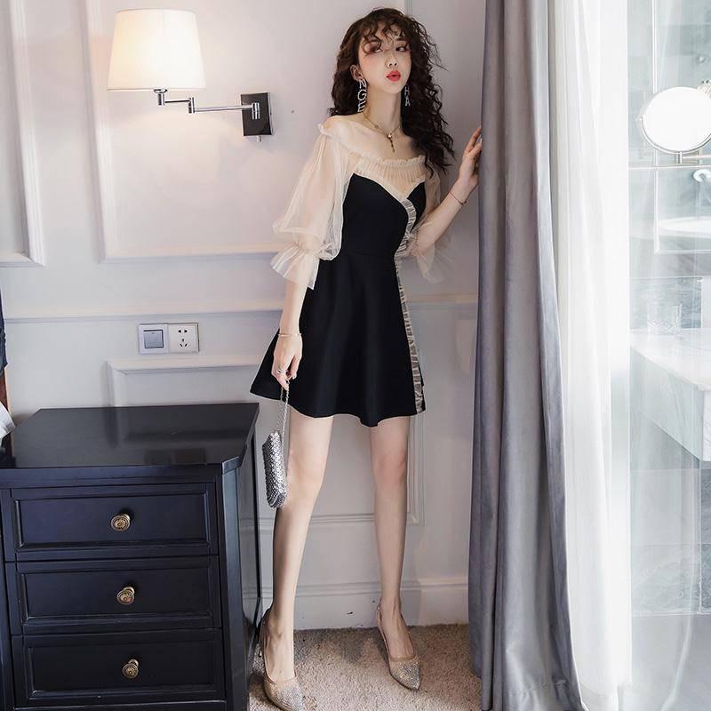 Lady Temperament Sexy Feminine Black Skirt Mini Dress Mesh Gauze Strapless Dress Tide