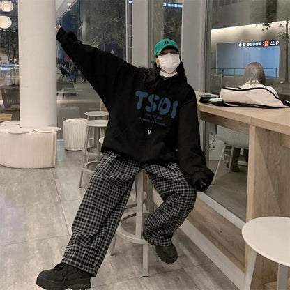 Female Ins Hooded Sweater Student Spring and Autumn Korean Version Loose All-match Coat Letter Printing Long-sleeved Pullover Sweater Coat