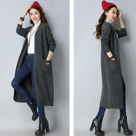 Autumn and Winter Thick Casual Sweater Mid-length Cardigan Over-the-knee Top Pure Simple Female Jacket