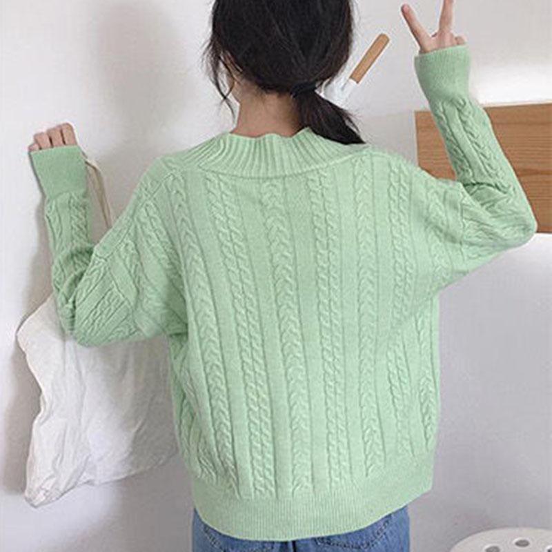 Spring and Autumn Knitted Loose Sweater All-match Long-sleeved Cardigan Sweater Fashion Solid Color Female Jacket