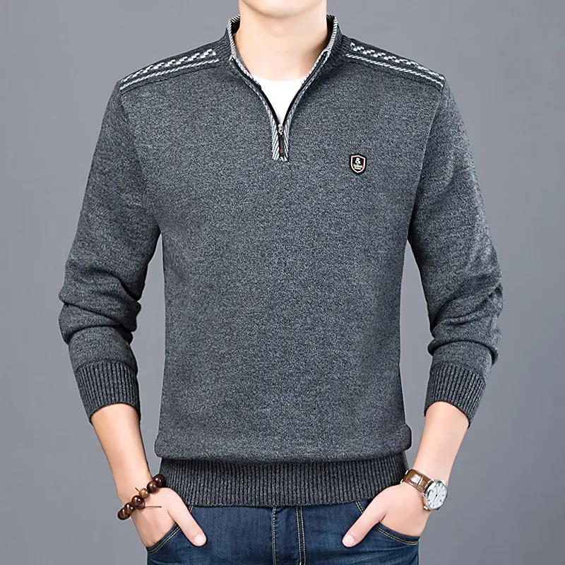 Winter Sweater Men's Zipper Half High Neck Knitted Sweater Men's Winter Thickening
