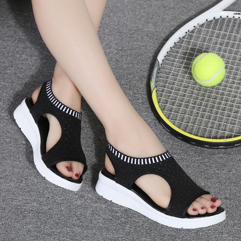 Summer Flying Woven Sports Sandals Women 'S Casual Shoes Wild Mesh Overshoes Muffin Shoes Thick Bottom Sandals