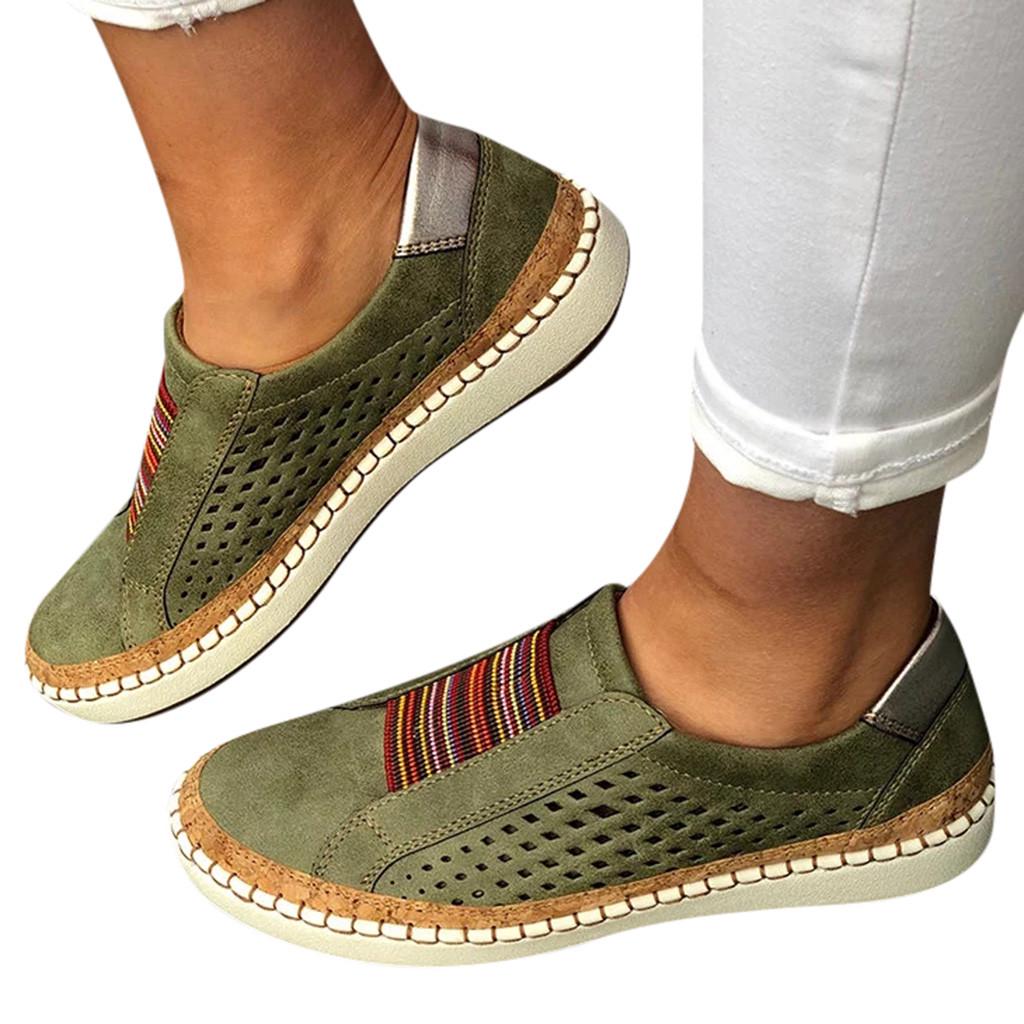 Womens Hollow-Out Breathable Sneakers Casual Slip On Shoes Loafers Comfortable Lazy Shoes
