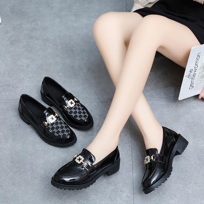 Glossy Cute Working Leather Shoes Women's British All-match Thick-heeled Mid-heel Single-shoes Women's Mid-heel Leather Shoes