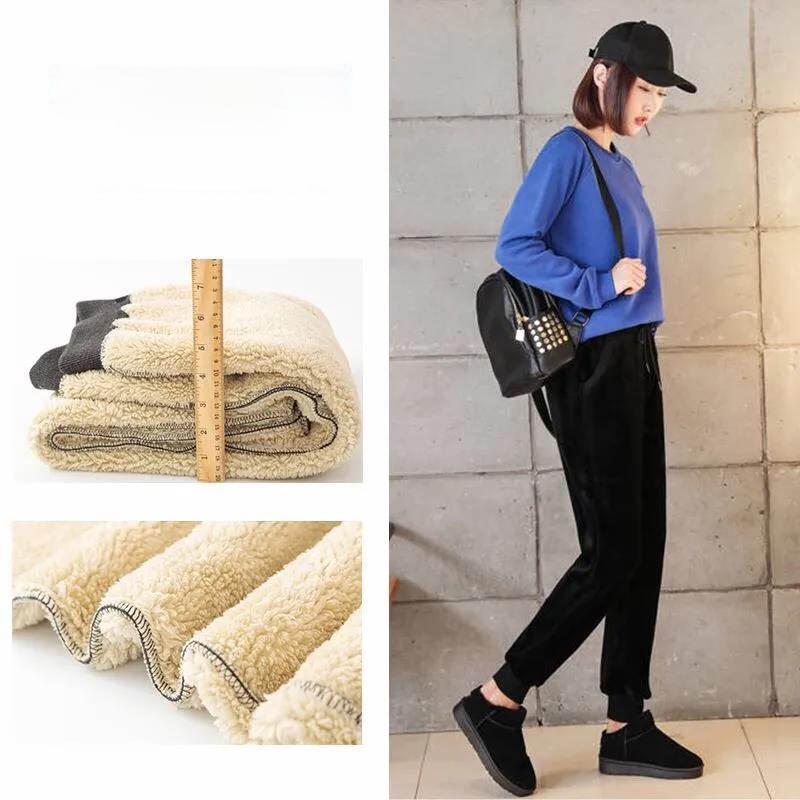 Gold Velvet Lamb Velvet Sweatpants Women's Fashion All-match Plus Velvet Thickening Winter Warm Harem Pants Large Size Slim Pure Color Pants