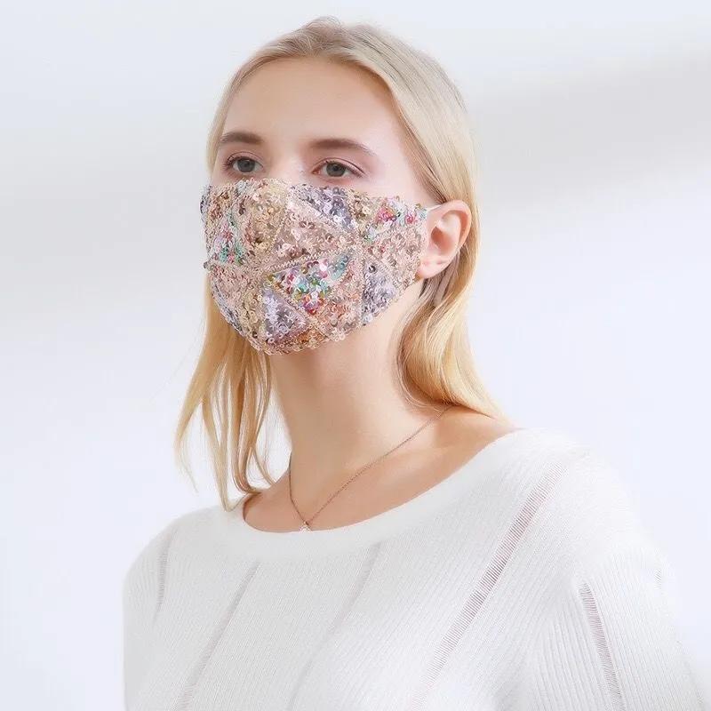 Women's Colorful Sequins Masks Breathable Dustproof Sunscreen Facial Mask Adjustable Ear-hook Multi-color Protective Masks Face Nose Coverage Masks