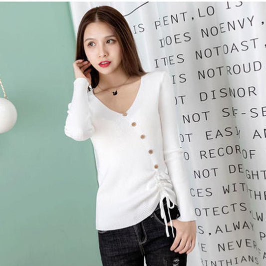 Women's Sweater Top V-neck Long-sleeved Loose Student Sweater Bottoming Sweater Autumn and Winter