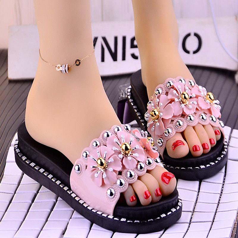 Outer Wear Thick-soled Slippers Women's Small Fresh Flip Flops Muffin Bottom All-match Cute Sandals Thick-soled High-heeled Ladies Sandals