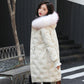 Winter Snowflake Embroidered Thick Cotton Jacket Mid-length Fur Collar Loose Jacket Fashion All-match Women's Down Jacket