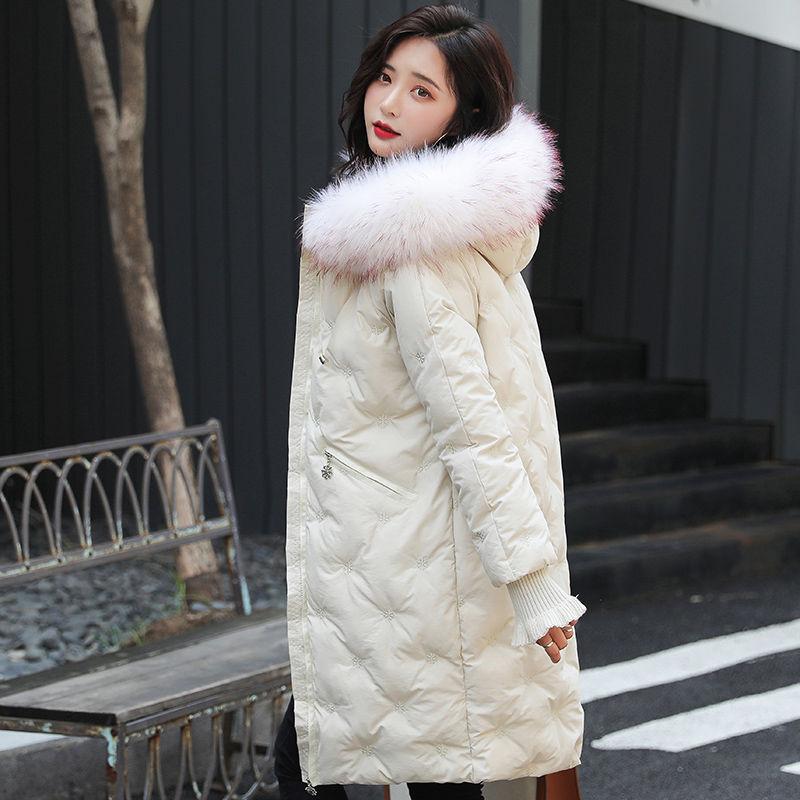 Winter Snowflake Embroidered Thick Cotton Jacket Mid-length Fur Collar Loose Jacket Fashion All-match Women's Down Jacket