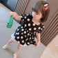 2PCS Children Clothing Set Spring Summer Girls Printing Suits Dot Short Sleeve Ruffle Tops + Pants Clothing Set