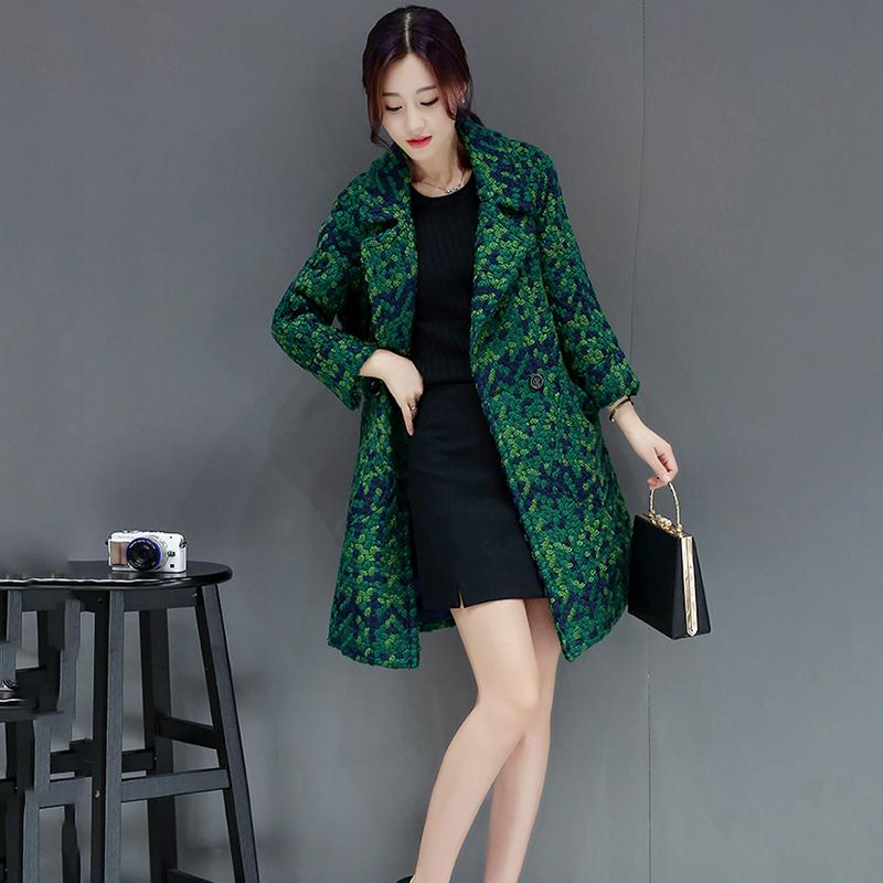 Women's Coat Autumn Winter Cassic Plaid Wool Coat Long Coat Female Woolen Outerwear Manteau Femme