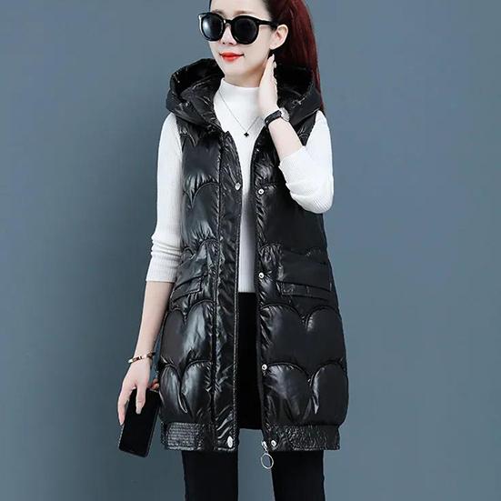 M-XXXL Women's Winter Wash Free Bright Surface Down Cotton Vest Female Warm Hooded Waistcoat Jacket Thickened Sleeveless Vest