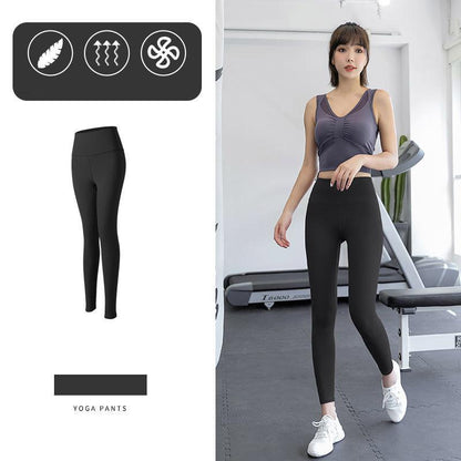 Women's High-waist Hip-lifting Running Sweatpants Pure Color Stretch Tights Breathable Yoga Fitness Leggings