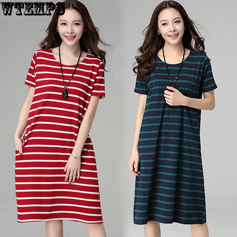 WTEMPO Brand Striped DressFashionWomen's Short Sleeve Striped Casual Dress Women's Spring and Summer
