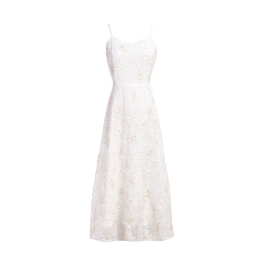 Female Super Fairy White Suspender Long Dress Vintage Elegant Sweet Date Dress Slim Little Fresh Holiday Dress