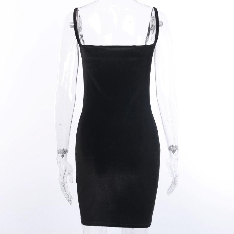 French Sexy Sling Black Dress Temperament Slim Slimming Buttocks Short Skirt Spring Summer Velvet Dress