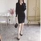 Autumn and Winter Mid-length Sweater Fashion V-neck Jacket Bat Sleeve Young Women Knitted Skirt